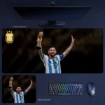 Messi Argentina 2022 World Cup Mouse Pad featuring a winner’s moment with raised trophy design