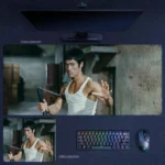 Bruce Lee desk mat featuring iconic nunchaku-inspired artwork with classic kung fu character