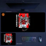 Cristiano Ronaldo mouse pad featuring a Manchester United CF7 graphic poster design with layered portraits, bold typography, and desk mat and mouse pad size display