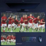 Cristiano Ronaldo mouse pad featuring the 2008 Moscow UEFA Champions League final scene with Manchester United against Chelsea in the rain