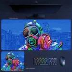 Counter-Strike gas mask agent desk mat with blue tactical tone and heavy protective gear