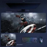 Captain America Night Defense Desk Mat with shield guard artwork for Marvel collectors, gamers, and superhero-themed desk setups