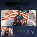 Captain America Patriotic Hero Desk Mat with flag artwork for Marvel fans, collectors, and heroic desk setup buyers