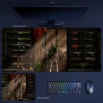 CS2 Weapon Skin Desk Mat featuring a full skin collection wall, rare weapon displays, and a collector-room scene built for serious FPS fans