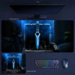 CS2 Weapon Skin Desk Mat featuring a blue knife drop scene with case-opening suspense, cold glow lighting, and rare item display focus