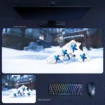 CS2 Weapon Skin Desk Mat featuring a white and blue pistol skin in a snowy map setting with crisp detail and cold FPS atmosphere