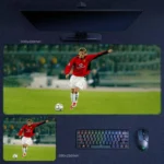 David Beckham desk mat featuring a running ball control football image on the pitch