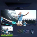 Kevin De Bruyne Man City 2023 Champions League Desk Mat showing De Bruyne celebrating with arms outstretched in a high-energy City goal scene