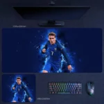 Antoine Griezmann France Mouse Pad featuring a driving match pose in blue with electric energy effects
