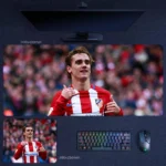 Antoine Griezmann Atletico Madrid Mouse Pad showing Griezmann in a celebratory pose with strong fan-match atmosphere