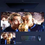 Antoine Griezmann France World Cup Mouse Pad showing Griezmann and Mbappe with the trophy in a championship moment