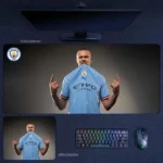 Haaland Man City UCL Victory Desk Mat featuring Haaland’s focused stare and Manchester City’s European breakthrough moment