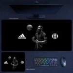 James Harden black style desk mat with dark basketball design and minimalist fan setup look