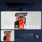 James Harden poster desk mat with beard-era collage art and bold player graphic for fan desk setups