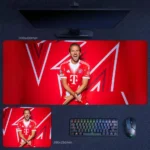 Harry Kane Bayern Striker Desk Mat featuring Kane in Bayern red with a fierce goal-driven expression
