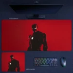 Iron Man Desk Mat with shadow armor figure on a crimson background