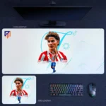 Julian Alvarez Atletico Madrid Desk Mat featuring Alvarez and Atletico teammates in a clean red-and-white football design