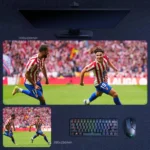 Julian Alvarez Atletico Madrid Desk Mat showing Alvarez running in celebration with an Atletico teammate during a home match