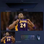 Kobe Bryant Mamba Mentality Mouse Pad showing a Lakers No. 24 jersey pose in desk mat and mouse pad size display