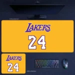 Kobe Bryant Mamba Mentality Mouse Pad with Lakers gold background and bold No. 24 layout in desk mat and mouse pad sizes