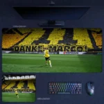 Marco Reus Dortmund Farewell Tribute Desk Mat with yellow-wall stadium scene and Danke Marco emotion