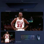 Michael Jordan Bulls 23 desk mat showing his classic courtside stance in a Chicago Bulls jersey