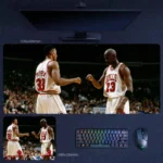 Michael Jordan Scottie Pippen Desk Mat showing Jordan and Pippen in Chicago Bulls jerseys during a classic on-court moment
