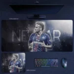 Neymar PSG Mouse Pad with dramatic Neymar portrait in Paris Saint-Germain jersey and dark stadium-inspired background