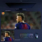 Neymar Barcelona Mouse Pad with Neymar in Barcelona jersey seen from behind in a stadium-style football scene