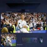 Cristiano Ronaldo soccer mouse pad showing him seated in celebration near the stands with cheering supporters, presented in desk and compact sizes