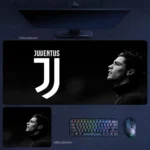 Cristiano Ronaldo mouse pad with a minimalist monochrome portrait and bold football-inspired desk setup layout