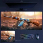 CS2 Signature Weapons Desk Mat with blue AK skin artwork for FPS players who want iconic rifle style and skin collector energy on the desk