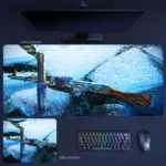 CS2 Signature Weapons Desk Mat with ice AK and knife artwork for CS2 players who want frozen weapon visuals and dual-weapon collector appeal