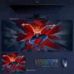 Spider-Man Desk Mat with hero landing pose and comic-action background for Marvel gaming setups