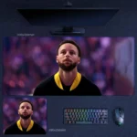 Stephen Curry locked-in stare desk mat capturing his calm pre-game focus and sharp court presence