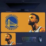 Stephen Curry Warriors legacy desk mat with bold Golden State colors and iconic franchise pride
