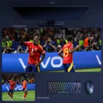 Lamine Yamal Spain Euro 2024 Desk Mat with Yamal celebrating beside a Spain teammate after a goal