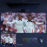 Lamine Yamal Spain Euro 2024 Desk Mat with Yamal smiling arm in arm with a Spain teammate