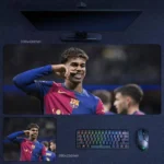 Lamine Yamal Barcelona Mouse Pad featuring Yamal in Barcelona colors with a cheeky goal-celebration expression