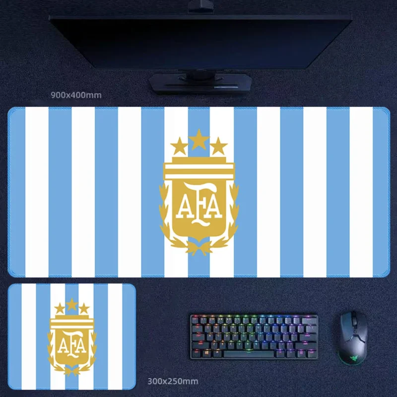 World Cup National Team Desk Mat with Argentina stripe design and central AFA-style crest for football fan desk setups
