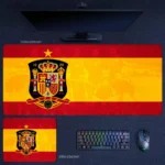 Spain national team desk mat with crest, flag colors, and squad-inspired background for team spirit football displays