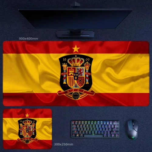 Spain Flag Desk Mat for Timeless Support Spain flag football desk mat with flowing red and yellow design and central crest for classic supporter setups
