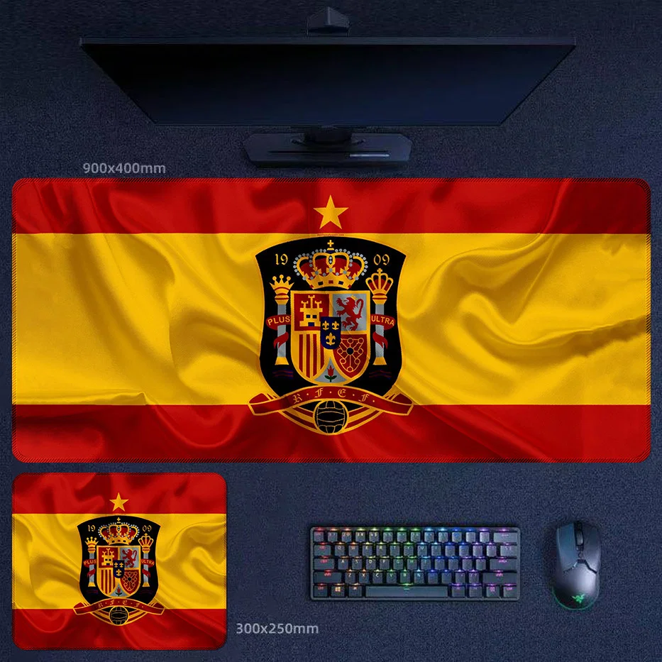 Spain Flag Desk Mat for Timeless Support Spain flag football desk mat with flowing red and yellow design and central crest for classic supporter setups