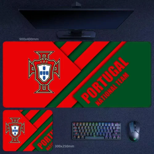 Portugal National Team Desk Mat Bold Layout Portugal national team desk mat with angled red and green graphic layout for bold and modern football fan desks