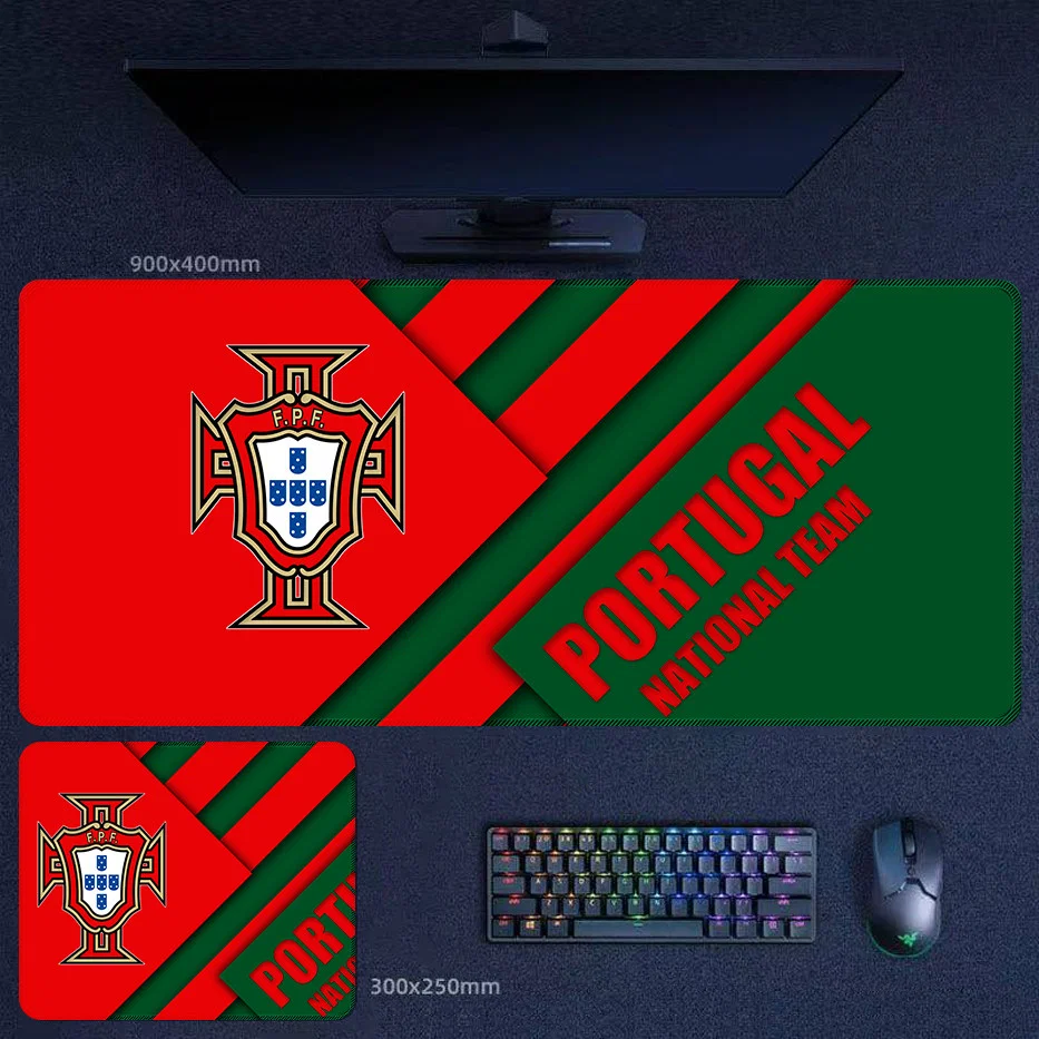 Portugal National Team Desk Mat Bold Layout Portugal national team desk mat with angled red and green graphic layout for bold and modern football fan desks