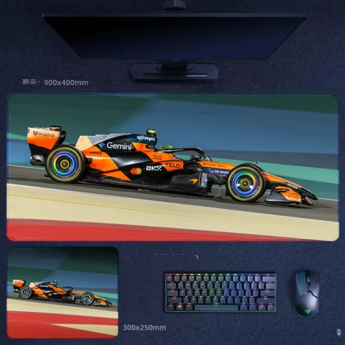 Lando Norris 2025 full speed desk mat with McLaren F1 side-run artwork, fast race pace styling, and clean straight-line motion