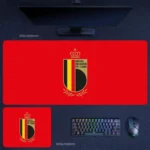 Belgium national team soccer desk mat with red background and royal crest design for strong supporter identity