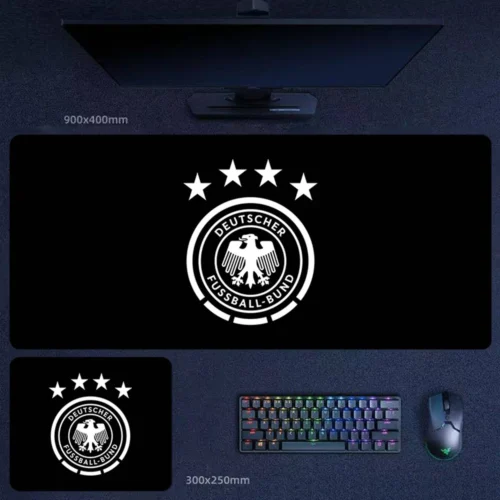 Germany Desk Mat for Low-Key Fan Identity Germany national team desk mat with black minimalist crest layout for low-key football fan work and gaming setups