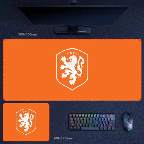 Netherlands Desk Mat for Bright Football Energy Netherlands national team desk mat with bright orange shield and lion crest design for energetic football fan desks