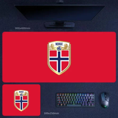 Norway Soccer Desk Mat for Less Common Fan Picks Norway national team soccer desk mat with red shield crest style for distinctive football supporter desk decoration